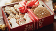 Christmas biscuits, holiday biscuit gift box and home bakes, winter holidays present for English country tea in the cottage, homemade shortbread and baking recipe