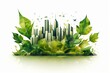 Cityscape of leaves with eco design element representing sustainability and ecology. Generative AI