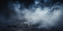 Smoke Background,Dark Street, Wet Asphalt, Reflections Of Rays In The Water. Abstract Dark Blue Background, Smoke, Smog. Mystery Blue Fog Texture Overlays For Text Or Space. Generative Ai