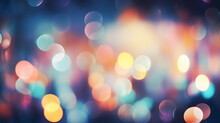 bokeh background, showcasing a myriad of twinkling lights against a deep twilight blue. The lights appear as soft, blurred orbs, varying in size and intensity. AI Generated.