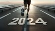 New year 2024, Sprint into 2024: A Lone Figure Marking the Transition on the Tarmac