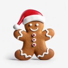 Christmas Xmas Bakery Baking Banner - Saint Nicholas Gingerbread Man With Santa Claus Hat, Isolated On White Background