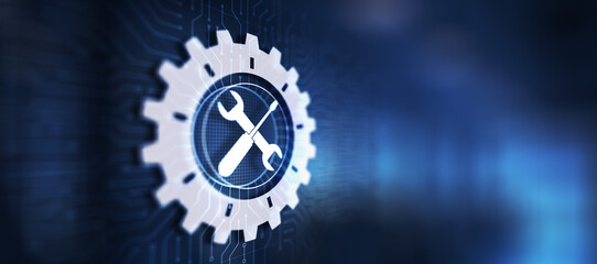 Fototapete - Support button on virtual screen. Customer service and communication concept.