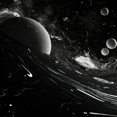 Wall Mural - space and planets in black and white