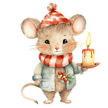 Watercolor Christmas / Autumn Mouse Isolated Clipart