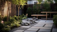 Textured And Contrasting Elements Like Pebbles Flagstone And Pavers Along With Minimalist Plantings Create A Small Contemporary Asian Urban Garden
