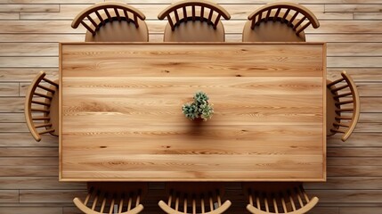 Poster - Stylish furniture set on empty wooden table and chairs indoors top view