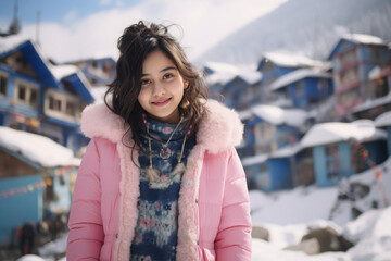 Cute little girl in warm wear, smiling.