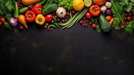 Poster - Organic food display Fresh veggies with black beans on chalkboard