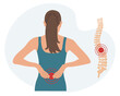 © Tatiana - Woman with pain in the cervical and lumbar vertebrae. Back pain, muscle pain, osteoarthritis, rheumatoid arthritis. Medicine. Illustration, vector