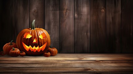 Poster - Pumpkin on vintage wood background for Halloween