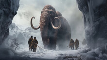 Caveman Hunting Woolly Mammoth. Ai Generative
