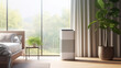 White modern design air purifier, dehumidifier for bedroom. ai generative