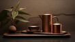 café minimalista em tons terrosos, cobre e dourado