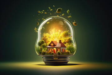 Small house placed into light bulb