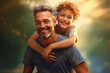 © arhendrix - Happy smiling father giving son ride on back