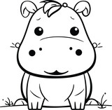 Fototapeta Pokój dzieciecy - Black and White Cartoon Illustration of Hippo Animal Character for Coloring Book