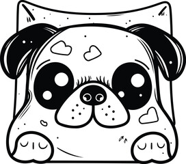 Wall Mural - Pug dog vector illustration in doodle style. Cute cartoon pug dog head.