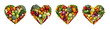 Collection of set Heart shape made of different vegetables isolated on transparent background. PNG file, cut out