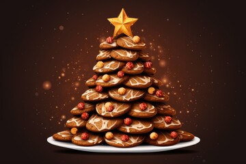 Sticker - tasty sweet chocolate cookie christmas tree illustration