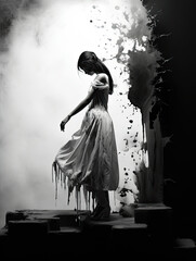 Wall Mural - broken heart girl black and white darkness sadness love - by generative ai