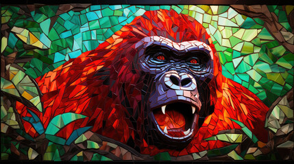 Wall Mural - spirit animal shamanism gorilla monkey mosaic - by generative ai