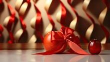 Red Christmas Ball With Red Ribbon On White Background