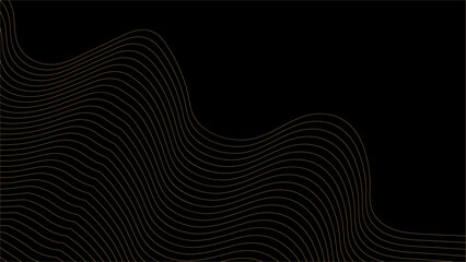 Technology abstract lines on black background. Vector wave lines pattern smooth curve flowing dynamic gold gradient light isolated on black background. Undulate Grey Wave Swirl, frequency sound wave, 