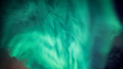 Wall Mural - bright and active aurora borealis or northern lights glowing in the night sky on arctic circle