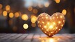 Festive garlands in the shape of hearts against a blurred bokeh background. Generation AI