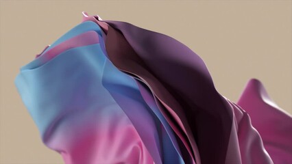 Wall Mural - Gradient fabric of pastel tones, liquid glass collected in layers, moves and shimmers on a light background. Abstract fabric animation, 3D futuristic 4K motion design