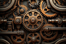 Steampunk-inspired Gears And Machinery In A Metallic Texture