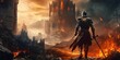 © Resdika Rawaty - Armored Medieval Warrior in Front of a Ruined Castle. Knight in Armor