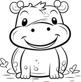 Fototapeta Pokój dzieciecy - Black and White Cartoon Illustration of Hippo Animal Character Coloring Book