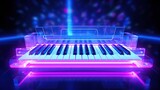 Musical keyboard on illuminated neon light background. AI generated image