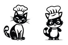 Cute Cat Chef Logo Black And White Logo Vector