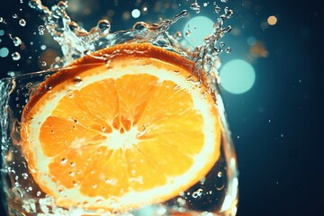 Sticker -  an orange slice is in a glass of water with bubbles.  generative ai