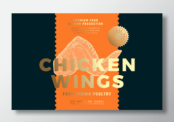 Wall Mural - farm grown chicken abstract vector packaging label design template. modern typography banner, hand d