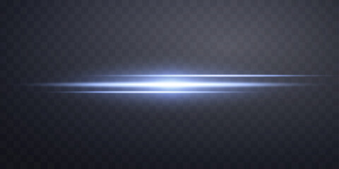 Blue horizontal lens flare. Isolated on transparent background. Sun flash with rays or spotlight and bokeh. Glow flare light effect. Vector illustration.