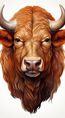 Poster -  a bull with long horns and a big nose is shown.  generative ai