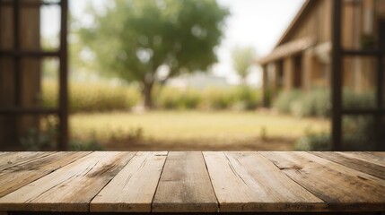 blank table blur garden background