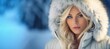 A Blonde Woman Posing with Wintersport Clothes - Empty Copy Space for Text - Snow Ski Alpine Woman Fashion Background - Blonde Woman Snow Wintersport Backdrop created with Generative AI Technology
