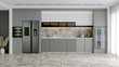Modern Contemporary  kitchen room interior . gray color material 3d render