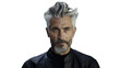 Portret przystojnego dojrzałego mężczyzny, siwe włosy i broda, przezroczyste tło.