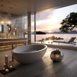 Moderne Badewanne mit schönen Ausblick aufs Wasser Modern bathtub with a beautiful view of the water