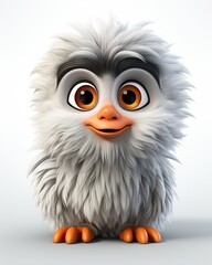  a small white bird with big eyes and a big smile on its face, set against a white background It appears to be an animated photo of a pygmy, with its fluffy fur and