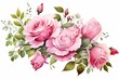 Pink roses, garden background, bouquet of flowers, watercolor flowers, graphic resource. Generative AI