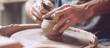 Make Ceramic Pots From Clay In Pottery Workshop. Works Of Art Art