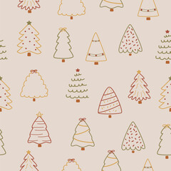 outline colorful cute seamless pattern of christmas trees