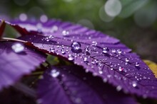 Water Droplets On A Purple Leaf With Blurred Background Bokeh Effect , 8k , Rainforest , Magnificent , Nature